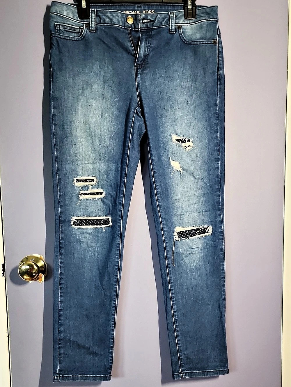 Michael Kors Dillon Relaxed Distressed Skinny Jeans in Blue Size 4